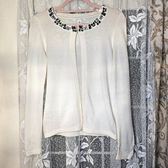 Banana Republic Jeweled Collar Wool Blend Cardigan Sweater, S, Ivory - Picture 2 of 9